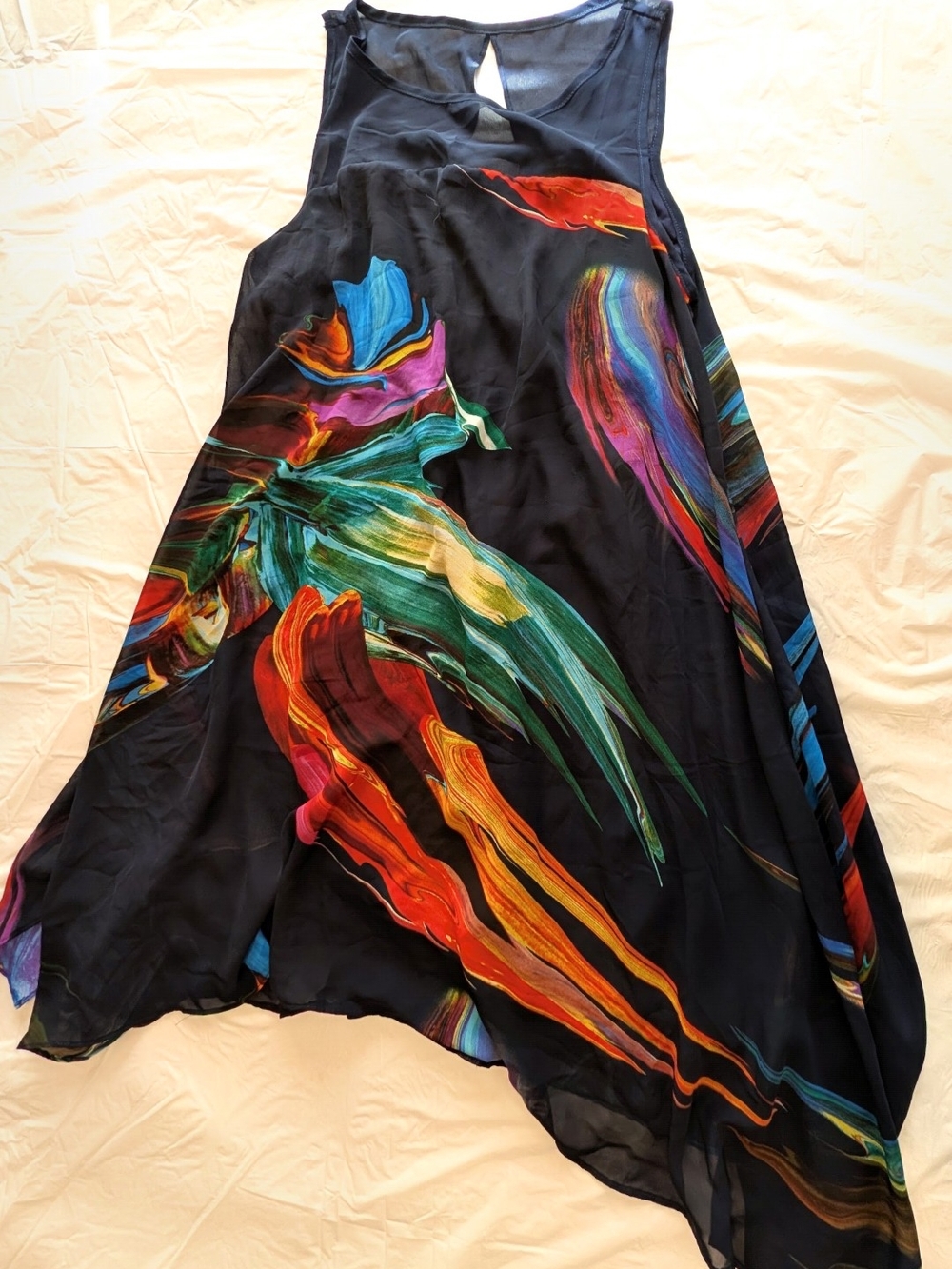 SIGNATURE by ROBBIE BEE Art Graphic Print Midi Sleeveless Dress SZ 12P Point hem